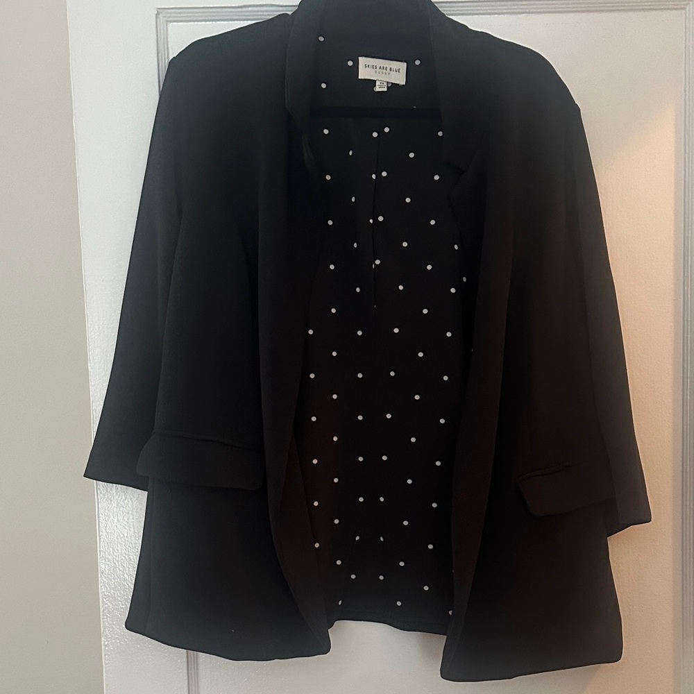 Who What Wear Black Blazer with Polka Dot Lining
